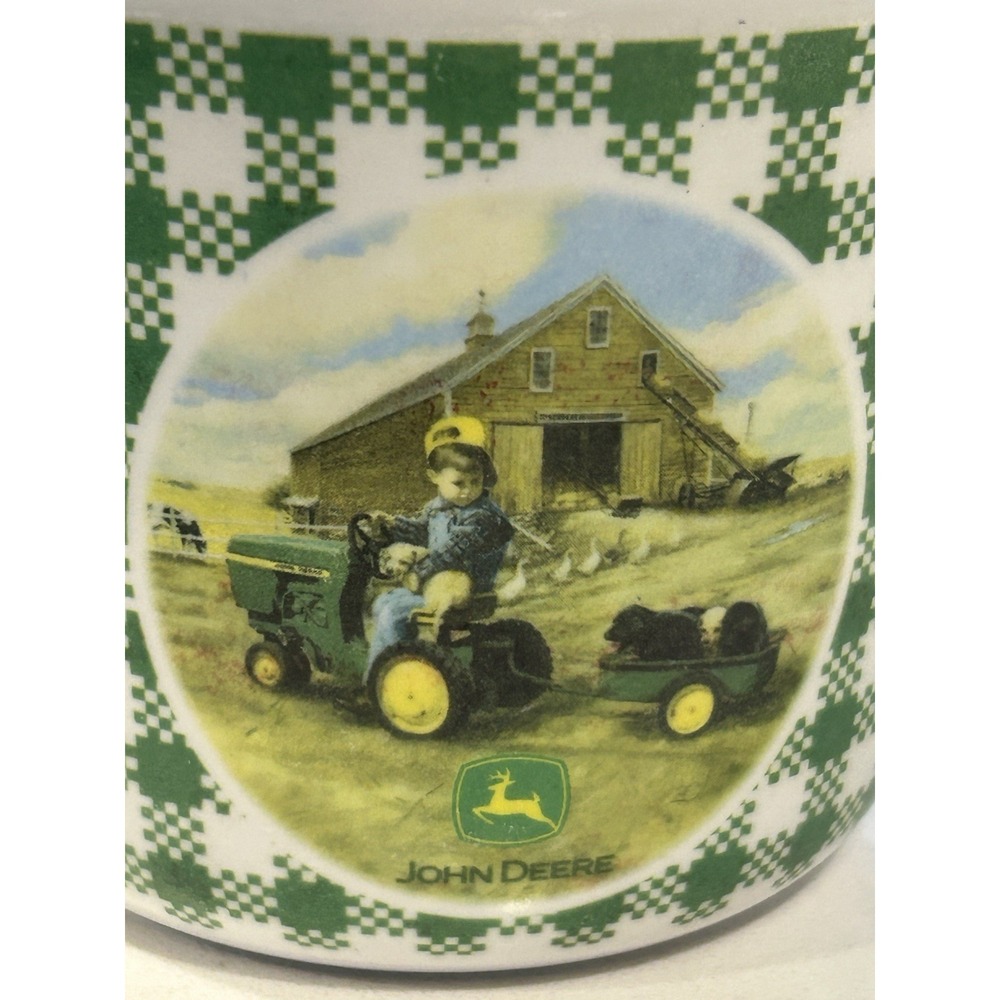 John Deere green gingham Check child cup little farmer Plastic - Picture 2 of 6